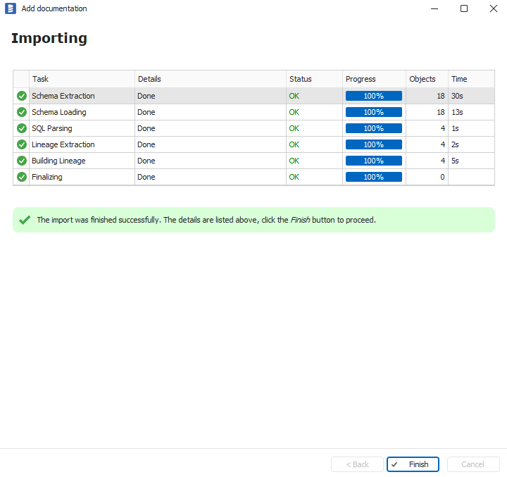 Athena import finished