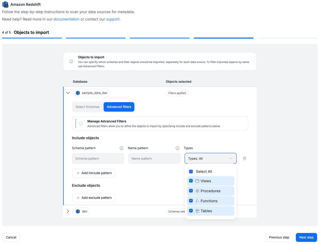 Advanced filters dropdown open