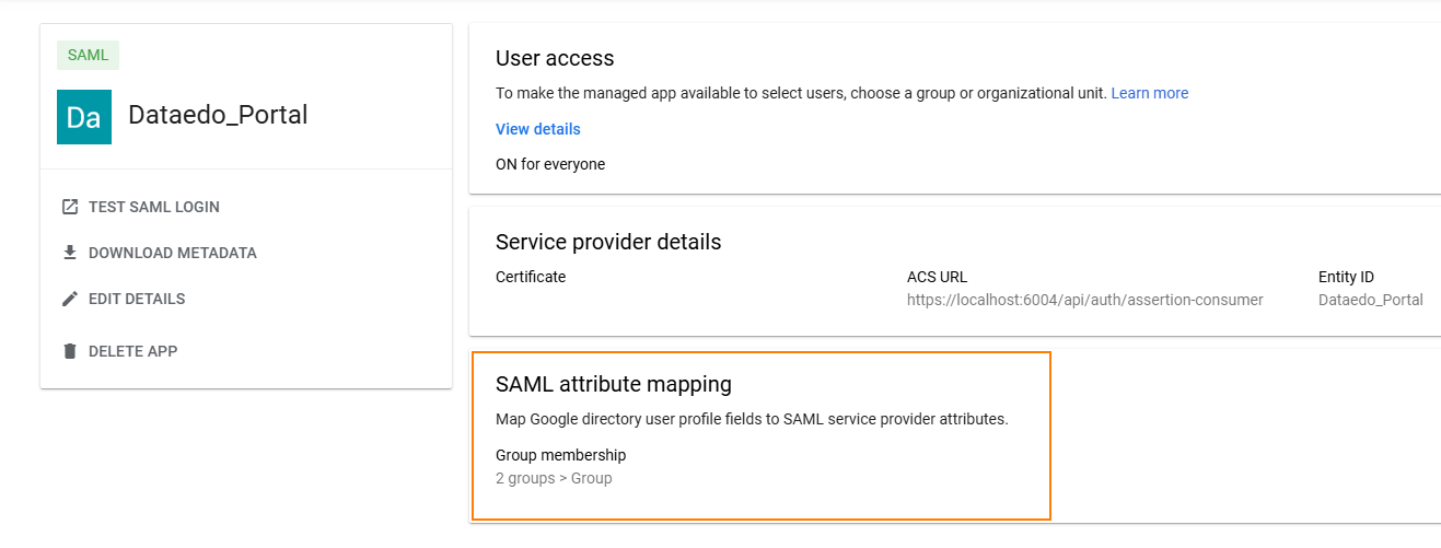 SAML attribute mapping
