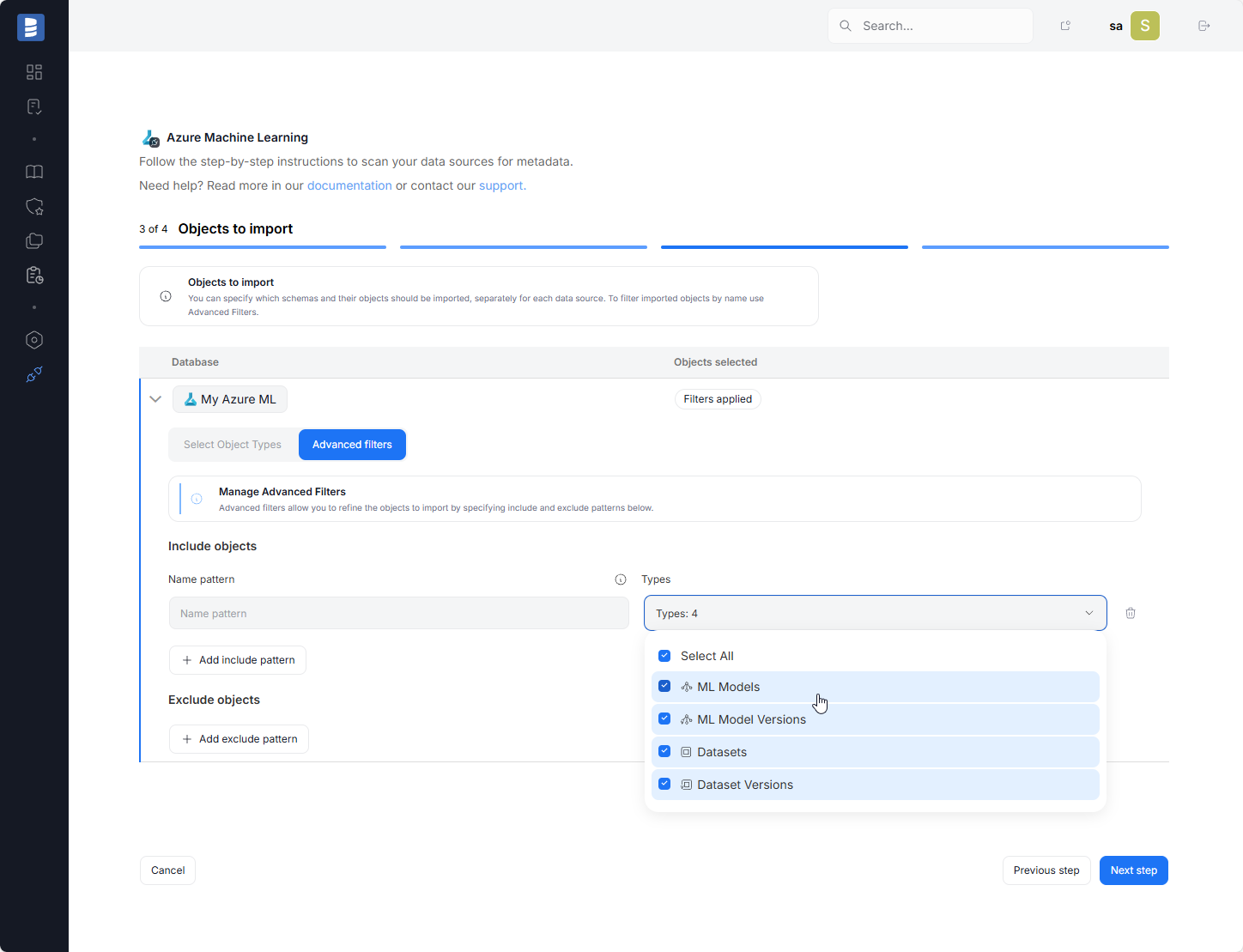 Advanced filters dropdown open