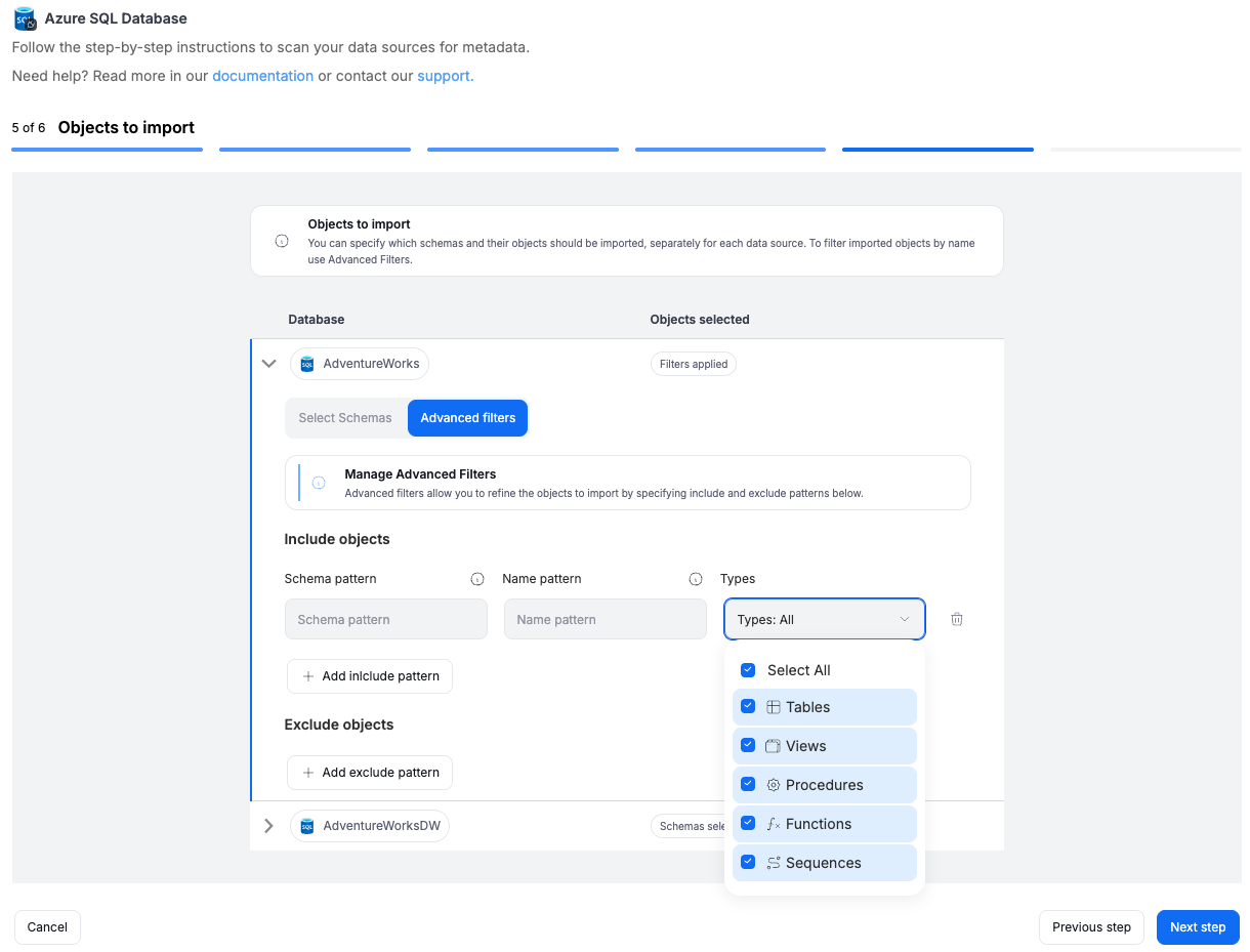 Advanced filters dropdown open