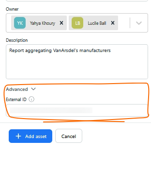 Advanced section with External ID in browser extension
