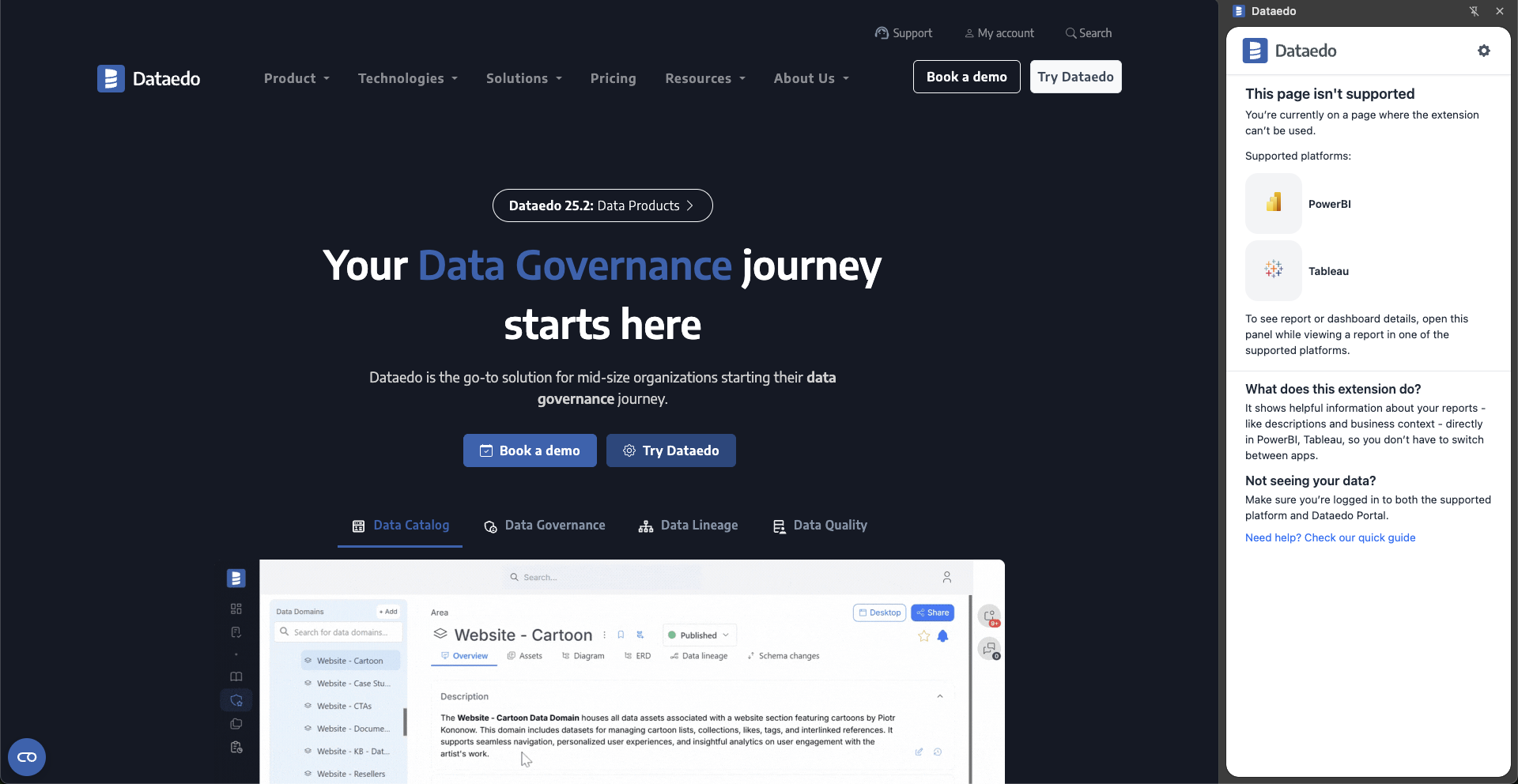Unsupported page browser extension