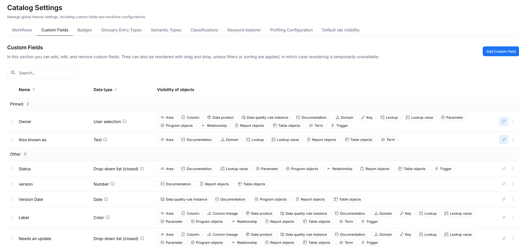 Custom fields | Dataedo documentation