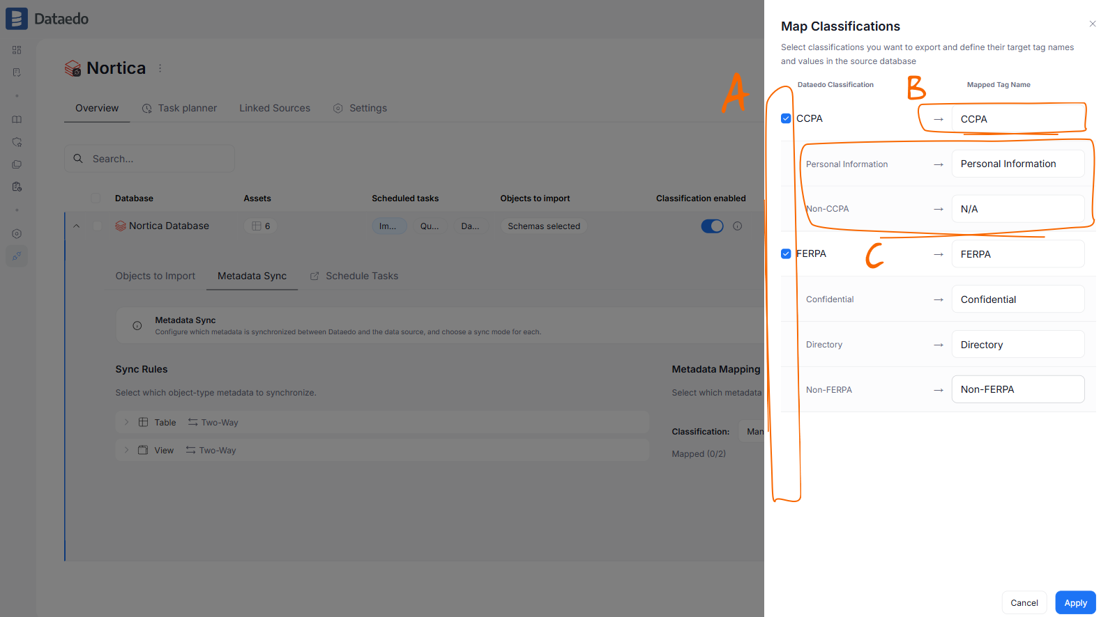 Map Classifications modal for a Databricks data source