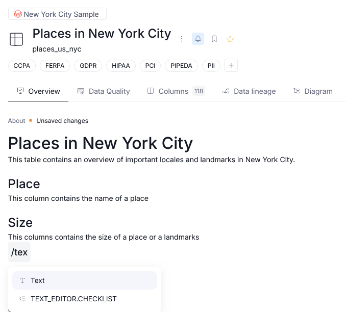 text in descriptions