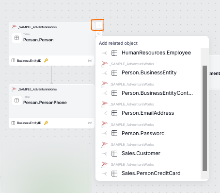 list of related objects shown after clicking the add related objects button