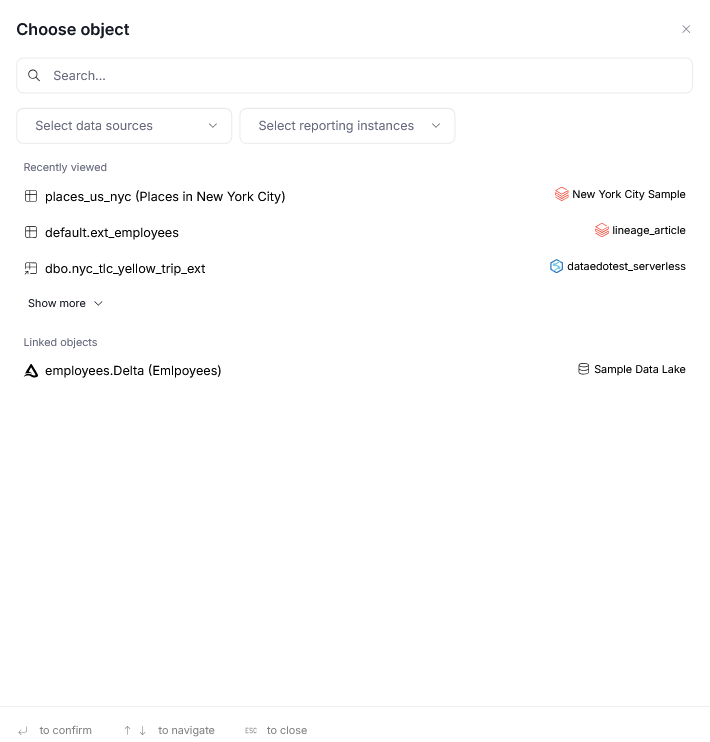 popup for selecting an asset to add to the diagram