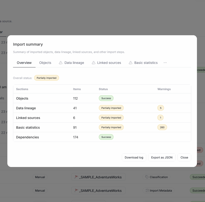 Import Summary Overview tab
