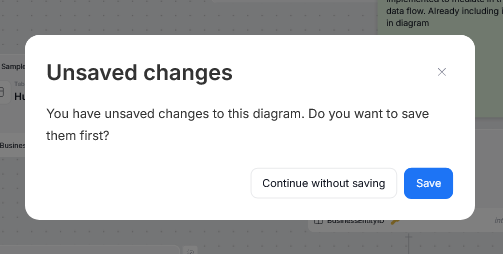 warning prompt to save changes before leaving the diagram page