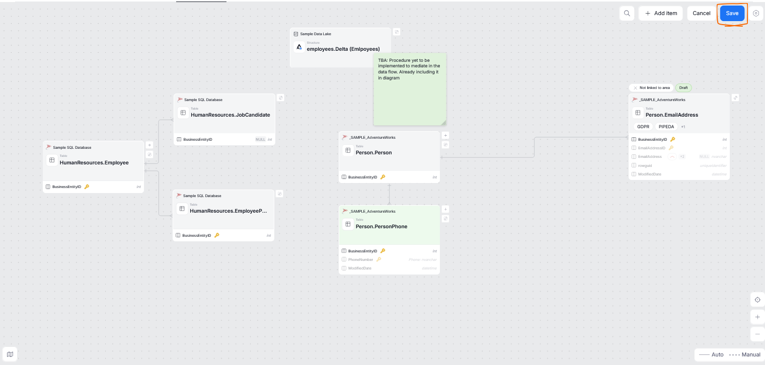 save button in the area diagram editor