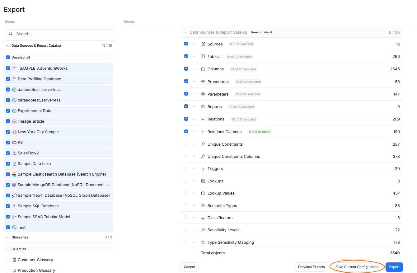 configuring export settings