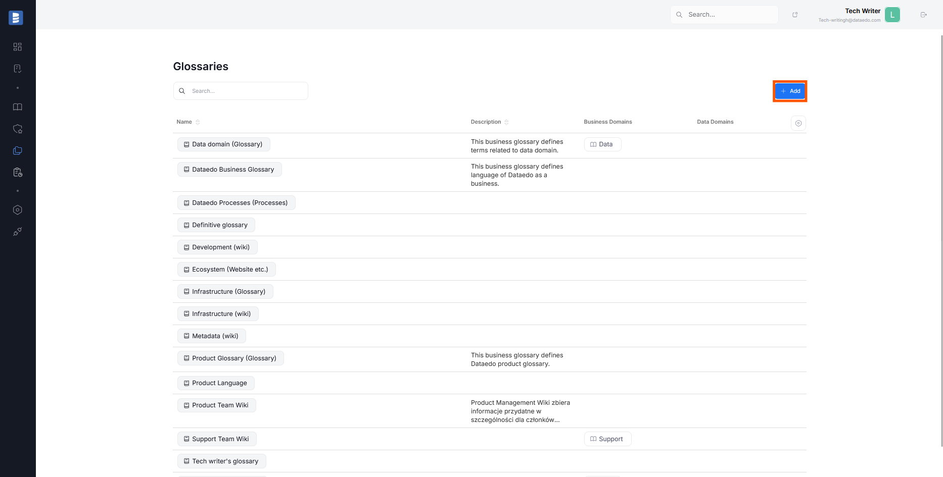 Add new business glossary