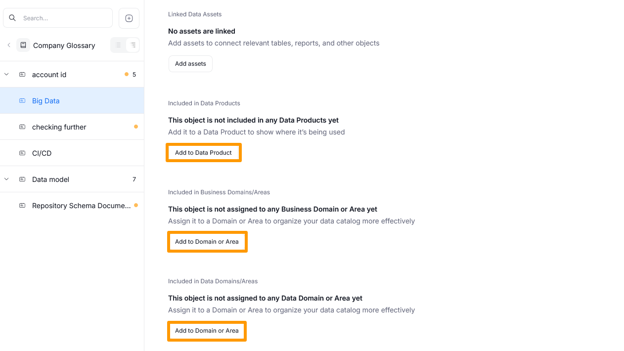 linking glossary to object