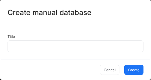 popup for manual database creation