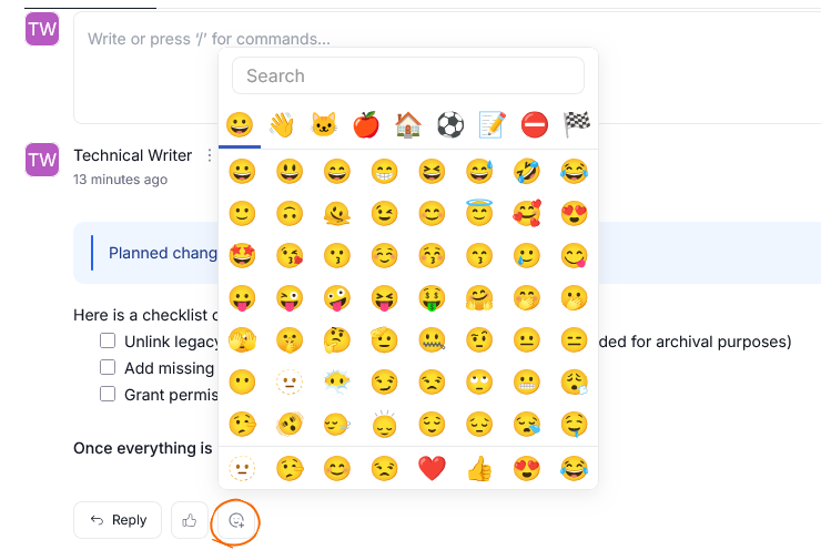 Choosing an emoji reaction using the other reactions icon