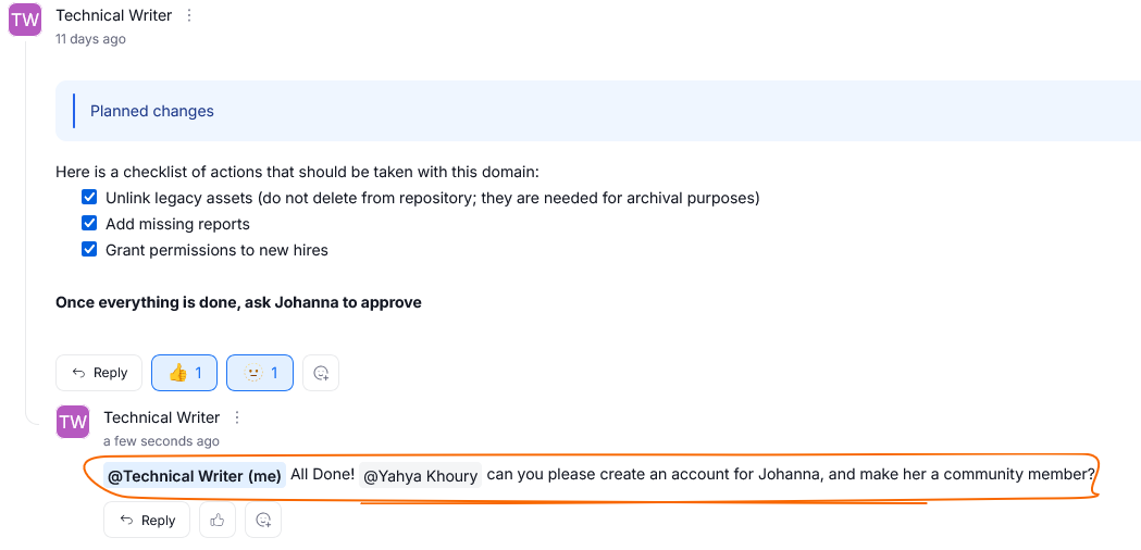 A mention that refers to you specifically highlighted in black