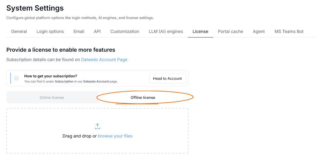 Uploading offline license