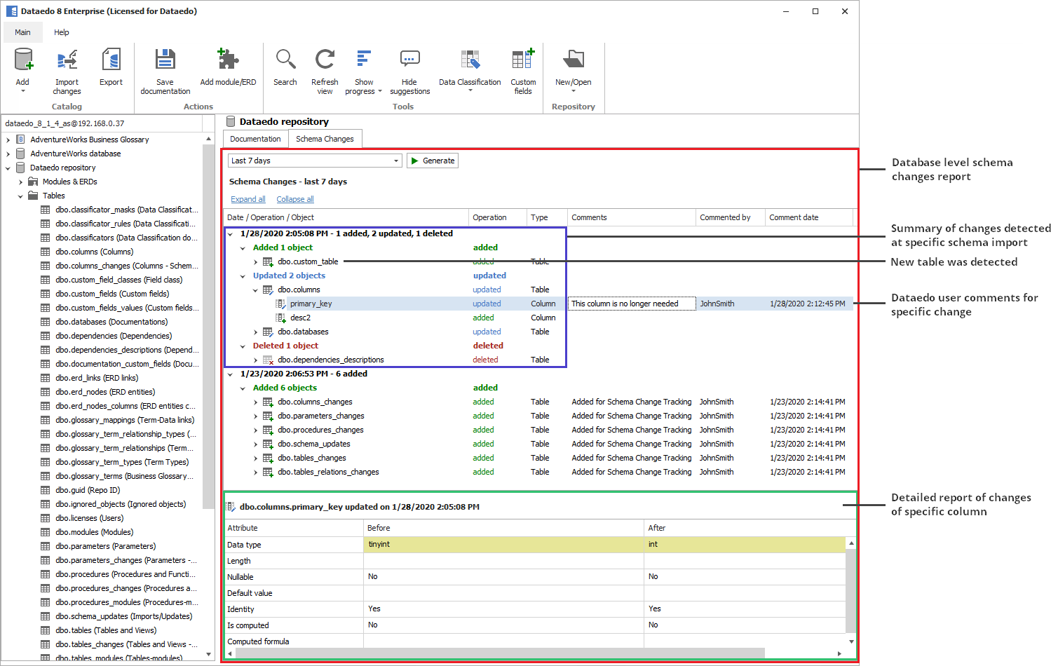 Schema change tracking overview