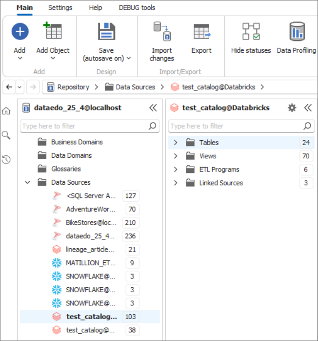 Databricks import in Dataedo outcome