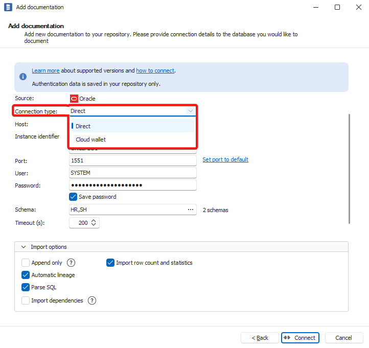 Connection to Oracle