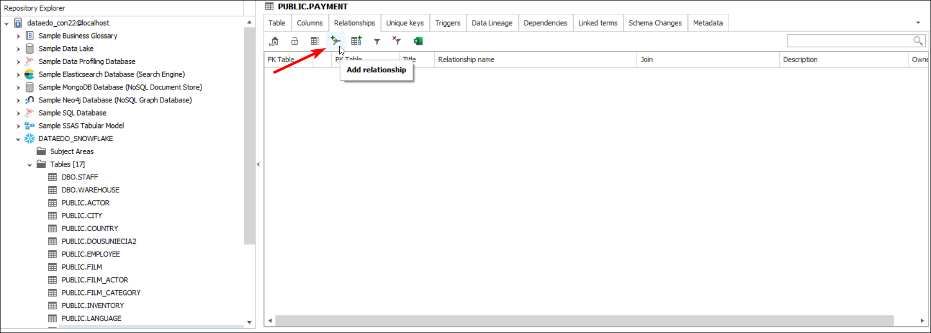 Using relationships tab