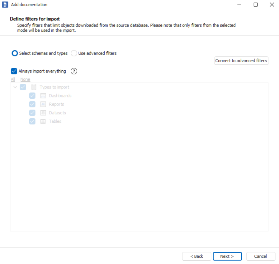 Select Strategy One/MicroStrategy ONE objects to be imported by Dataedo