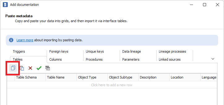 Paste metadata tabs and Copy template button