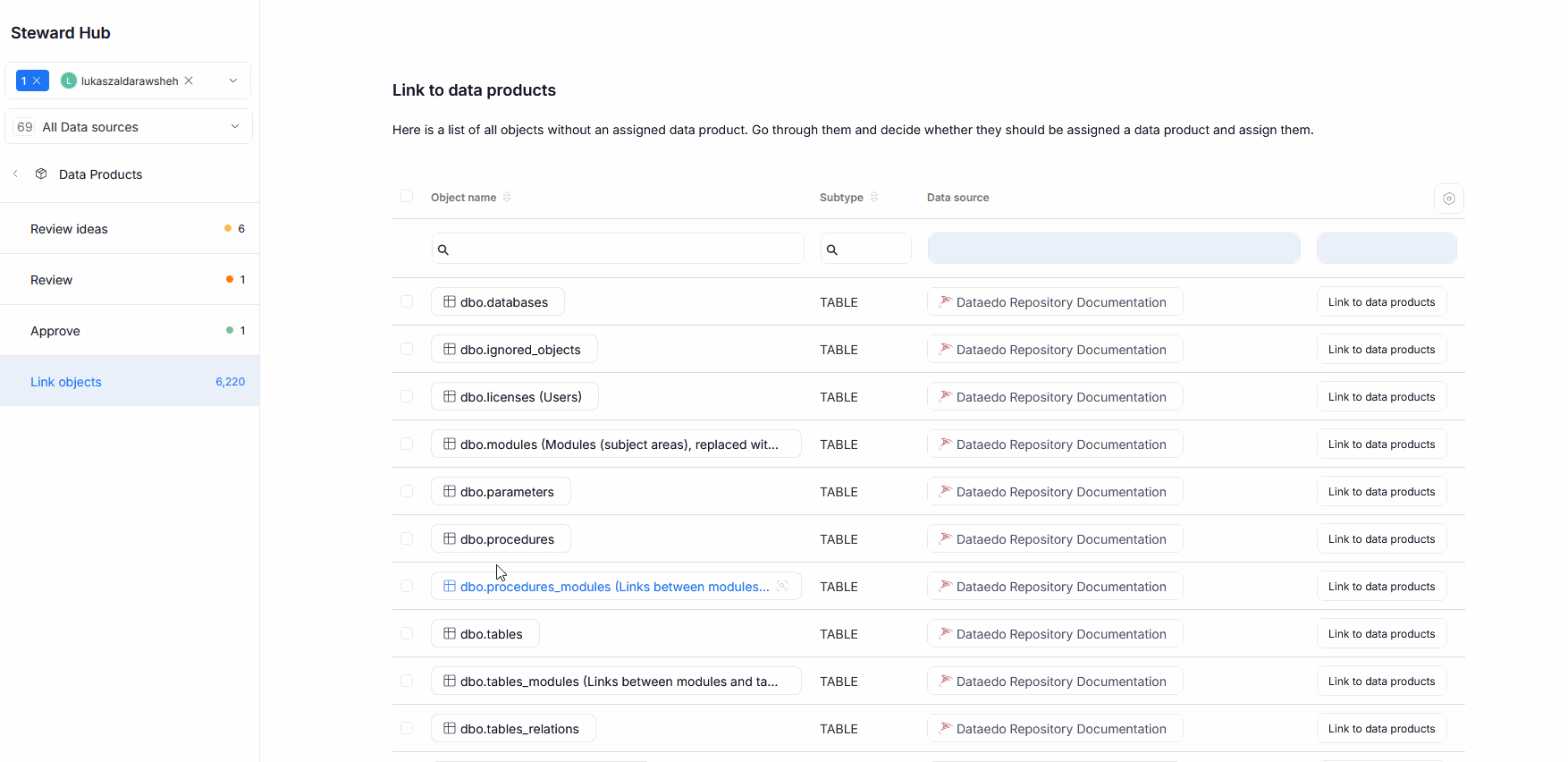 Object name and Subtype columns