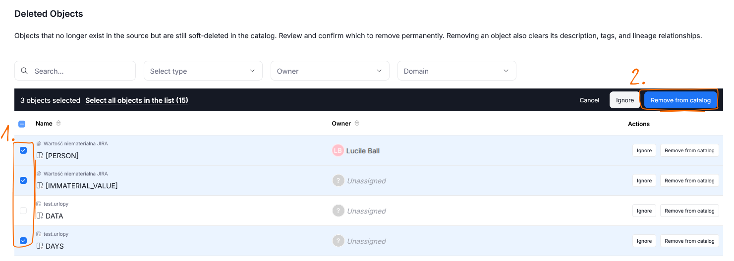 Remove from catalog confirmation