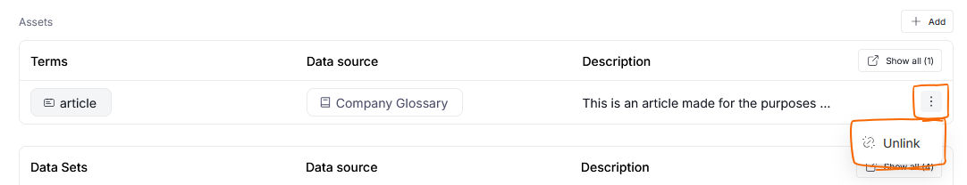 removing assets from data products