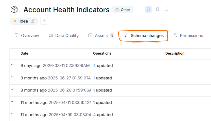 schema changes tab