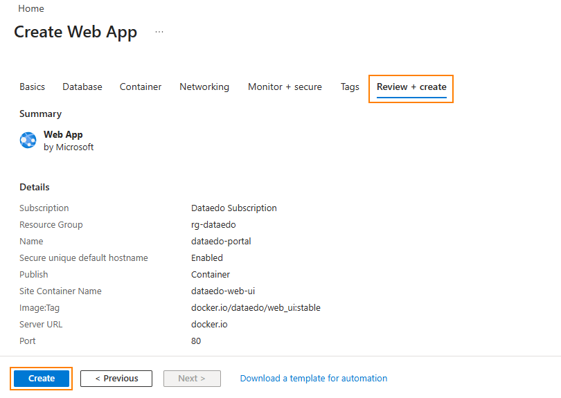 configure web app - start deployment