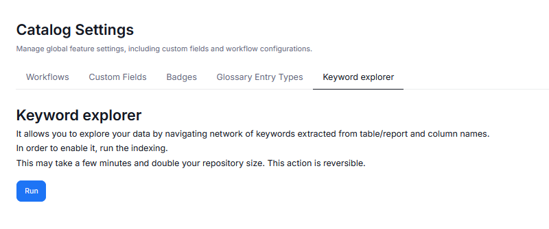 Keyword Explorer Run window