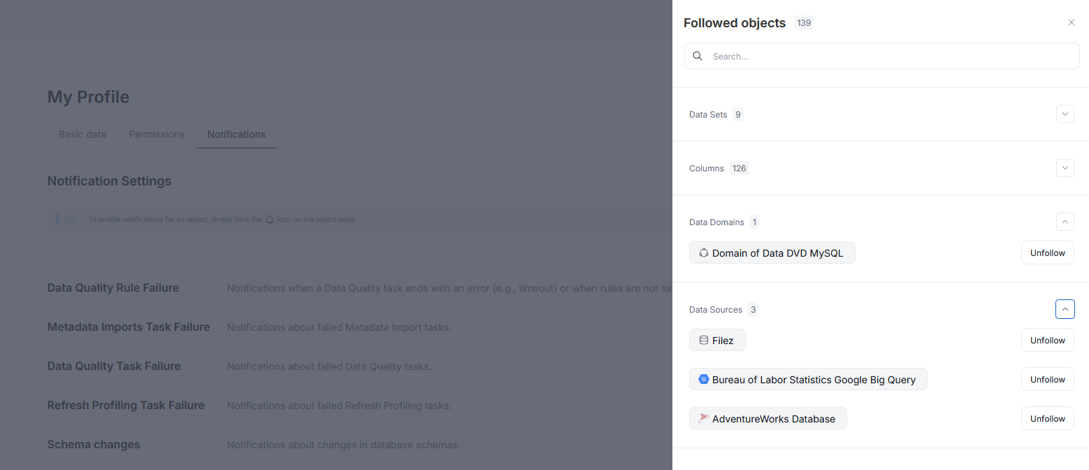 unfollow in settings