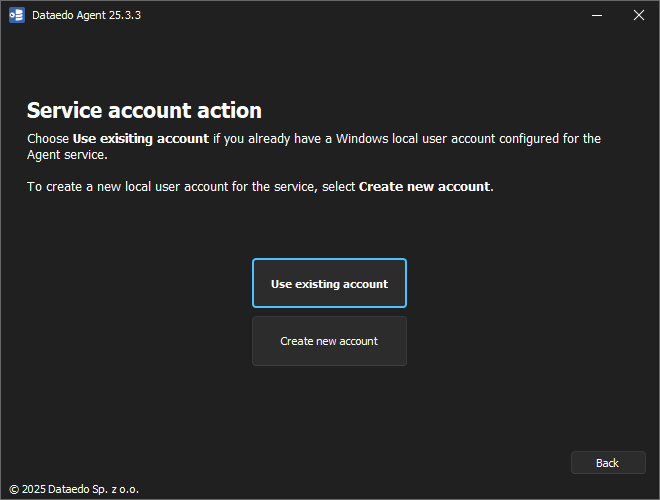 Agent Installer local account type choice