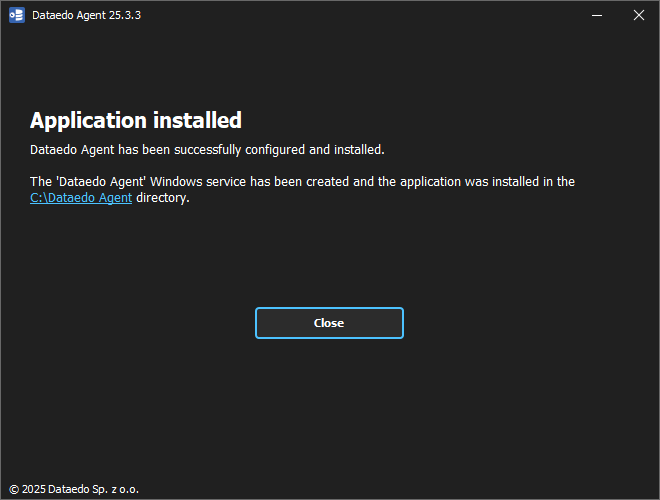 Agent Installer installation complete
