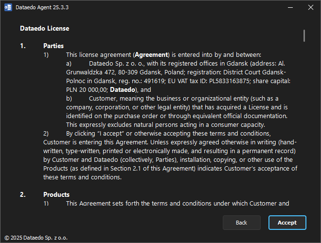 Agent Installer license confirmation