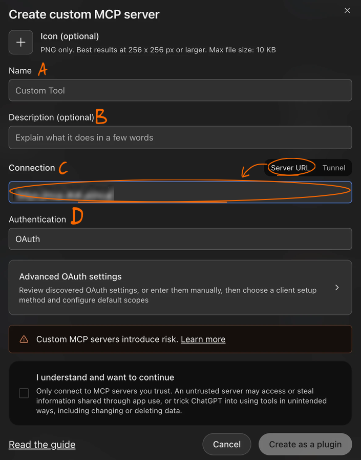 Create custom MCP server window in ChatGPT