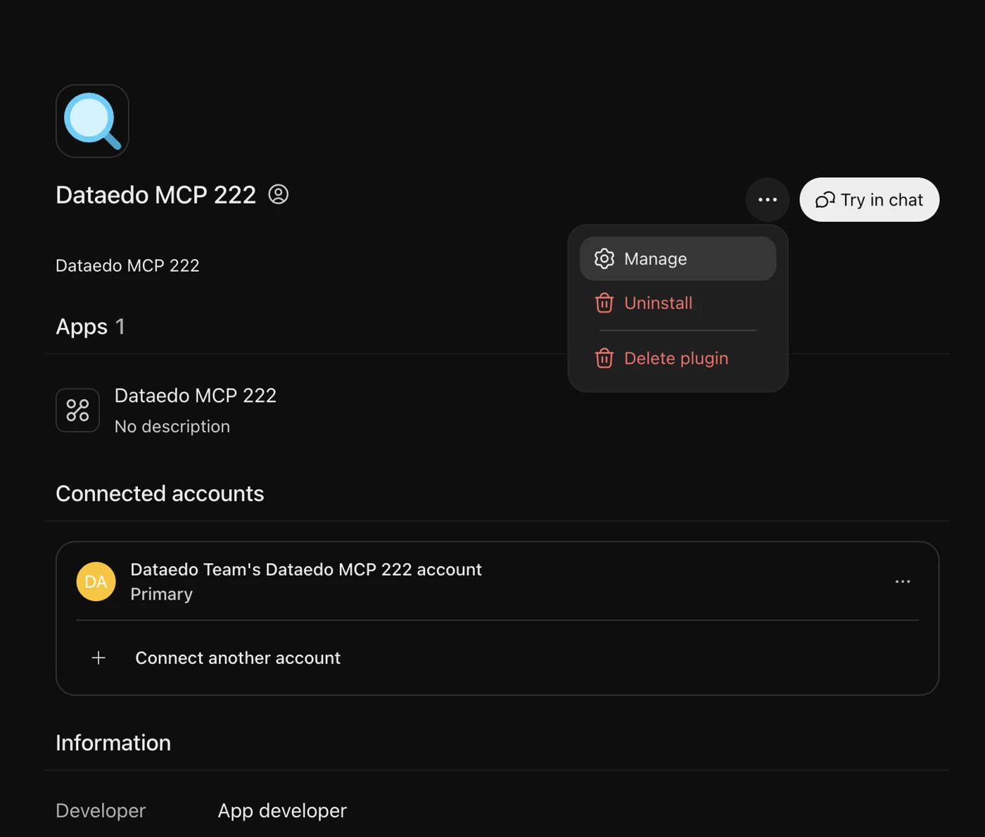 Dataedo plugin page in ChatGPT