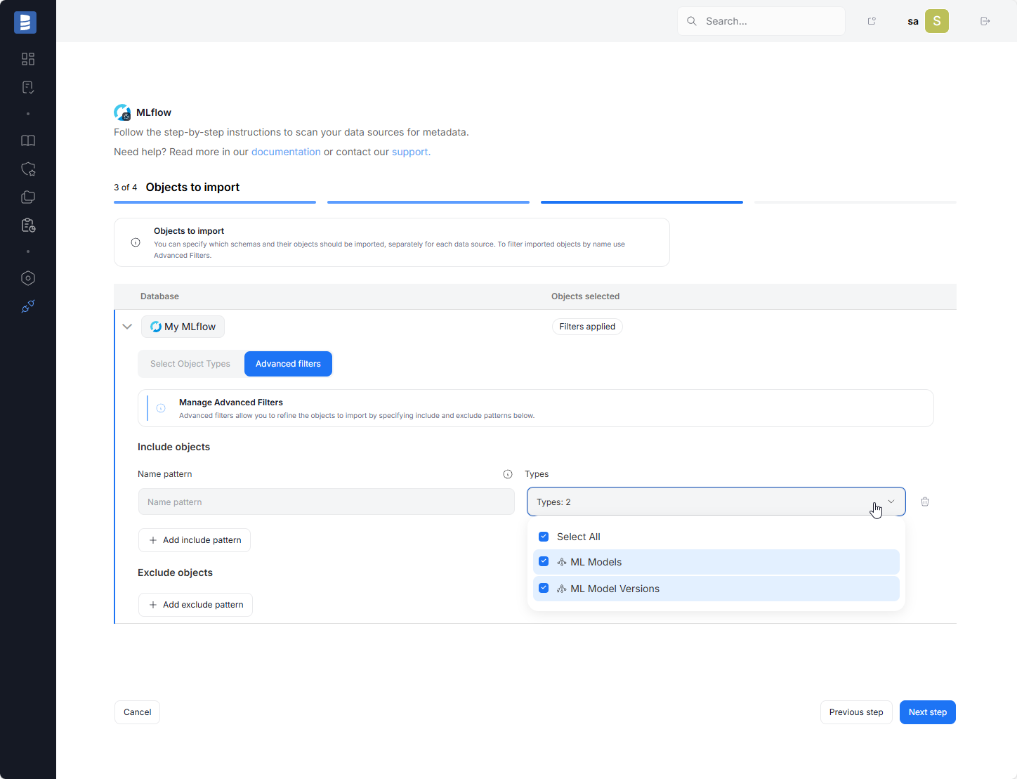 Advanced filters dropdown open