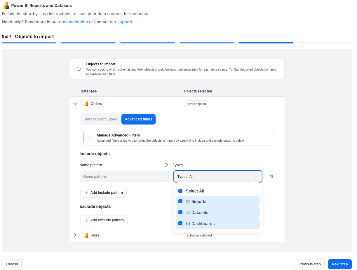 Advanced filters dropdown open