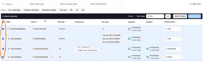 The bulk actions ribbon in the manage profiling grid