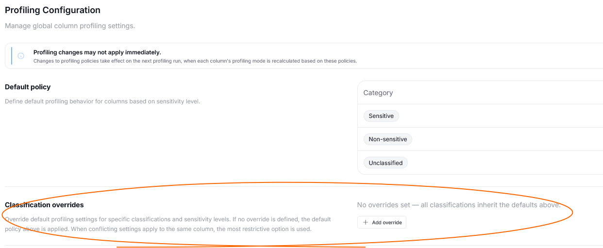 The Classification overrides section
