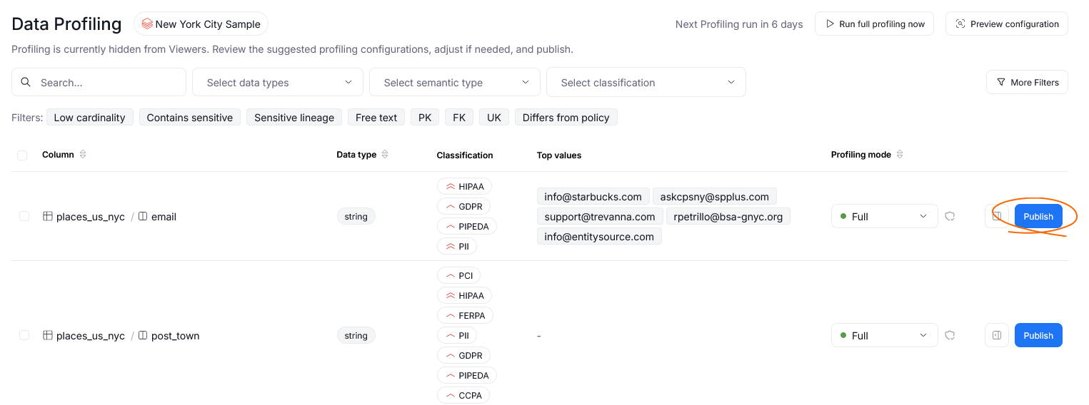 The publish button in Steward Hub