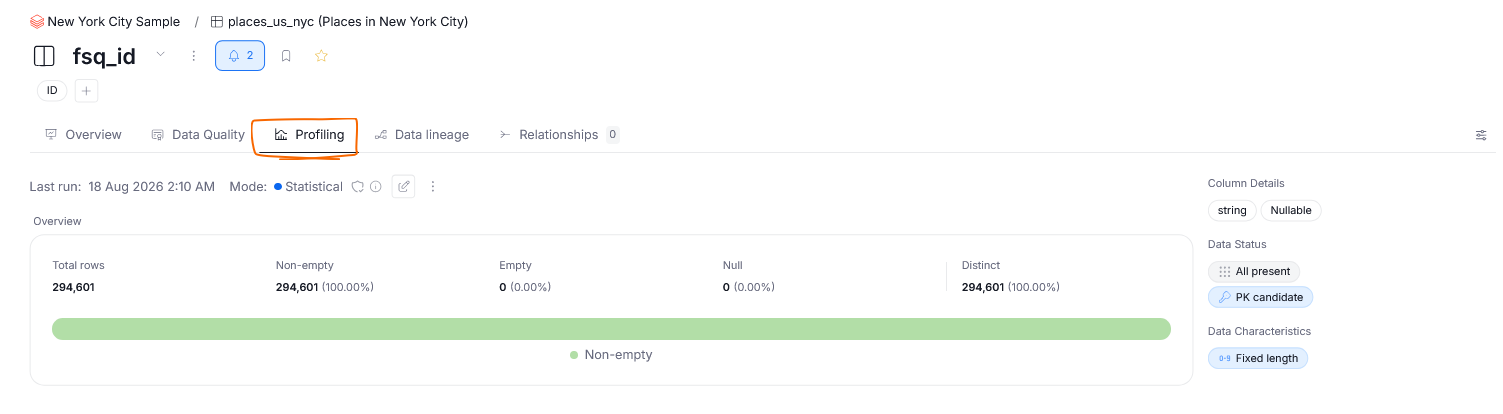 The Profiling tab of an asset