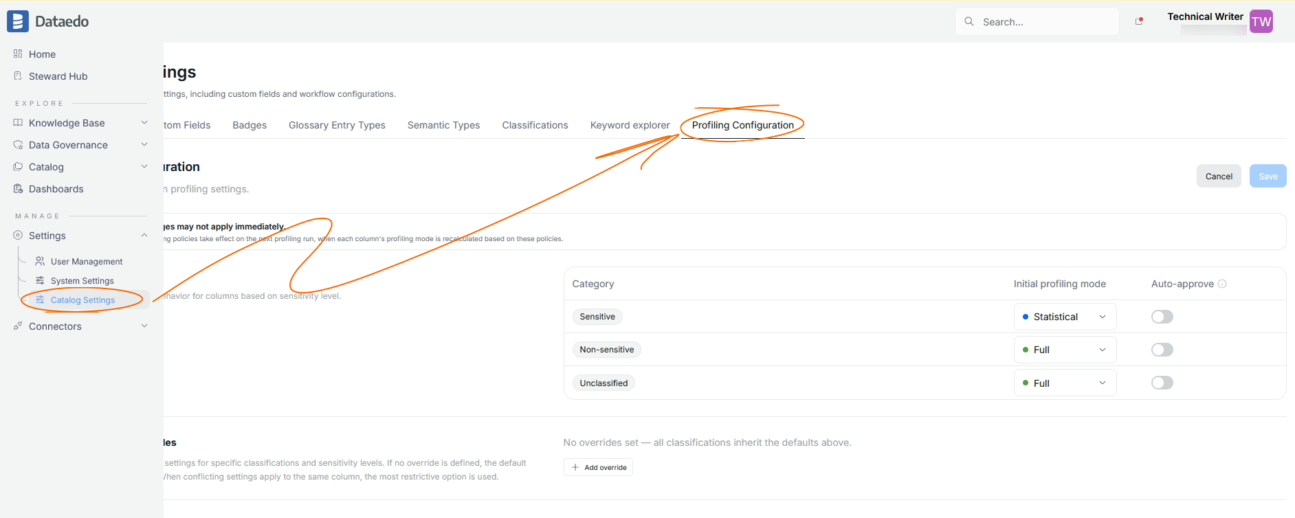 Path to the Profiling Configuration tab