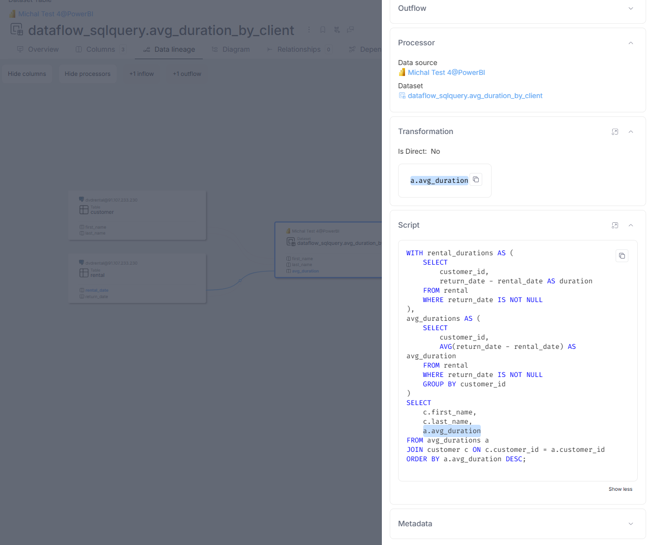 Power BI Dataflow SQL Lineage