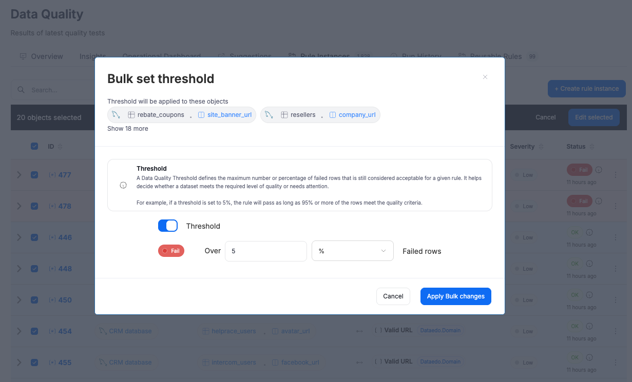 Bulk edit threshold