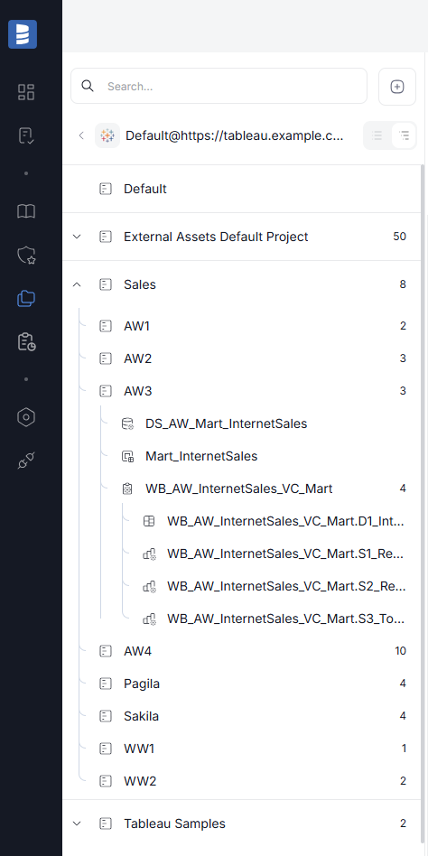 Navigation by source structure - Tableau